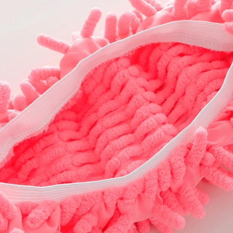 ปลอกครอบรองเท้าถูพื้นแบบขี้เกียจ Chenille 2 ชิ้น ทำความสะอาดพื้น ถอดซักได้ สีสุ่ม ไม้ถูพื้น