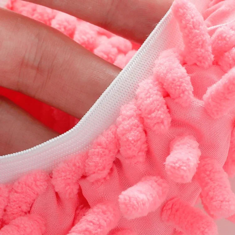 ปลอกครอบรองเท้าถูพื้นแบบขี้เกียจ Chenille 2 ชิ้น ทำความสะอาดพื้น ถอดซักได้ สีสุ่ม ไม้ถูพื้น