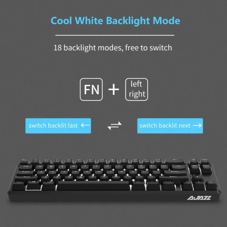 คีย์บอร์ดกลไก Ajazz K680T Mini USB แบบมีสายและไร้สาย 68 ปุ่ม สำหรับแล็ปท็อป ความยาวสาย 1.6 เมตร สวิตช์สีเขียว สีดำ สีชา