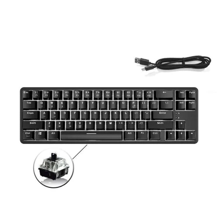 คีย์บอร์ดกลไก Ajazz K680T Mini USB แบบมีสายและไร้สาย 68 ปุ่ม สำหรับแล็ปท็อป ความยาวสาย 1.6 เมตร สวิตช์สีเขียว สีดำ สีชา