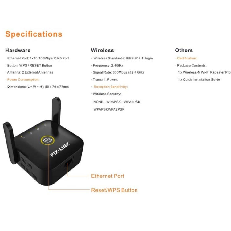 PIX-LINK WR22 ตัวขยายสัญญาณ WiFi 300Mbps รีพีตเตอร์ไร้สาย ปลั๊กยุโรป ปลั๊กสหรัฐอเมริกา ปลั๊กสหราชอาณาจักร ปลั๊กออสเตรเลีย