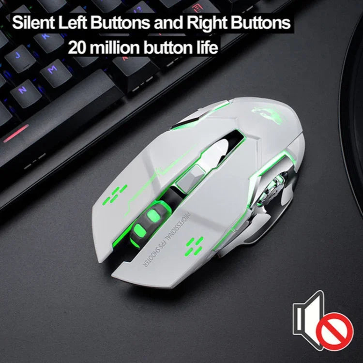 เมาส์เกมกลไกไร้สาย FREEDOM-WOLF X8 2400 DPI 6 ปุ่ม 2.4G ชาร์จไฟได้ พร้อมไฟเรืองแสง รุ่น X8 สีดำ, X8 สีเทาโลหะ, X8 สีดำดาว