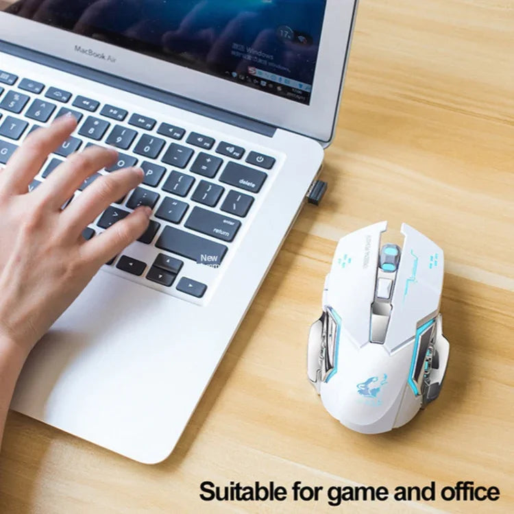 เมาส์เกมกลไกไร้สาย FREEDOM-WOLF X8 2400 DPI 6 ปุ่ม 2.4G ชาร์จไฟได้ พร้อมไฟเรืองแสง รุ่น X8 สีดำ, X8 สีเทาโลหะ, X8 สีดำดาว