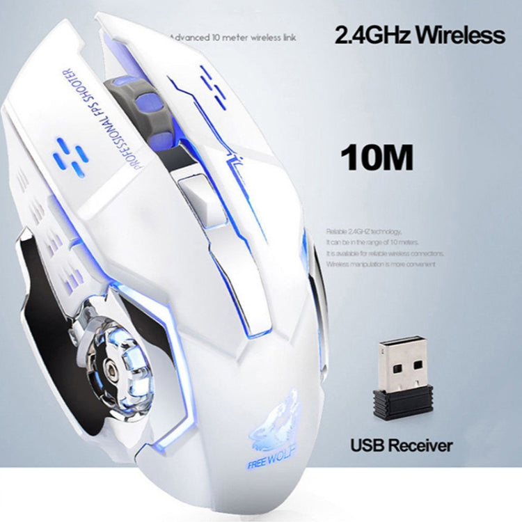 เมาส์เกมกลไกไร้สาย FREEDOM-WOLF X8 2400 DPI 6 ปุ่ม 2.4G ชาร์จไฟได้ พร้อมไฟเรืองแสง รุ่น X8 สีดำ, X8 สีเทาโลหะ, X8 สีดำดาว