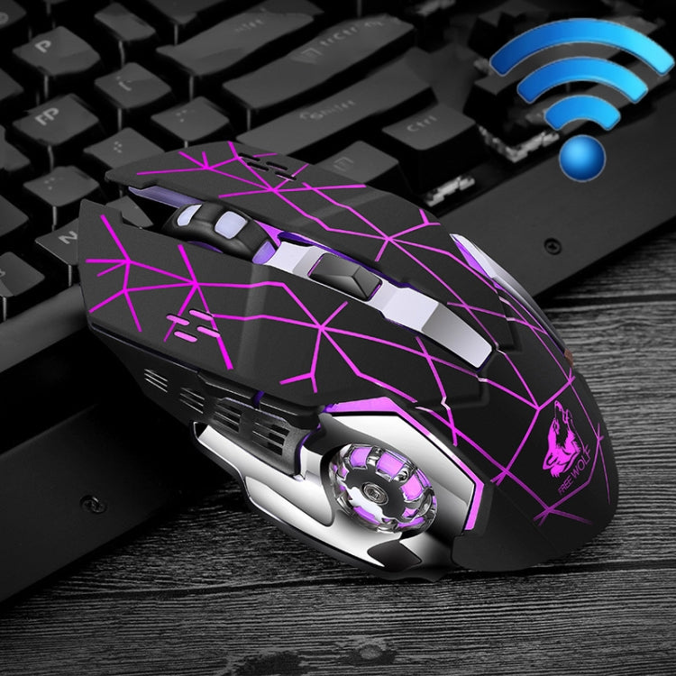 เมาส์เกมกลไกไร้สาย FREEDOM-WOLF X8 2400 DPI 6 ปุ่ม 2.4G ชาร์จไฟได้ พร้อมไฟเรืองแสง รุ่น X8 สีดำ, X8 สีเทาโลหะ, X8 สีดำดาว