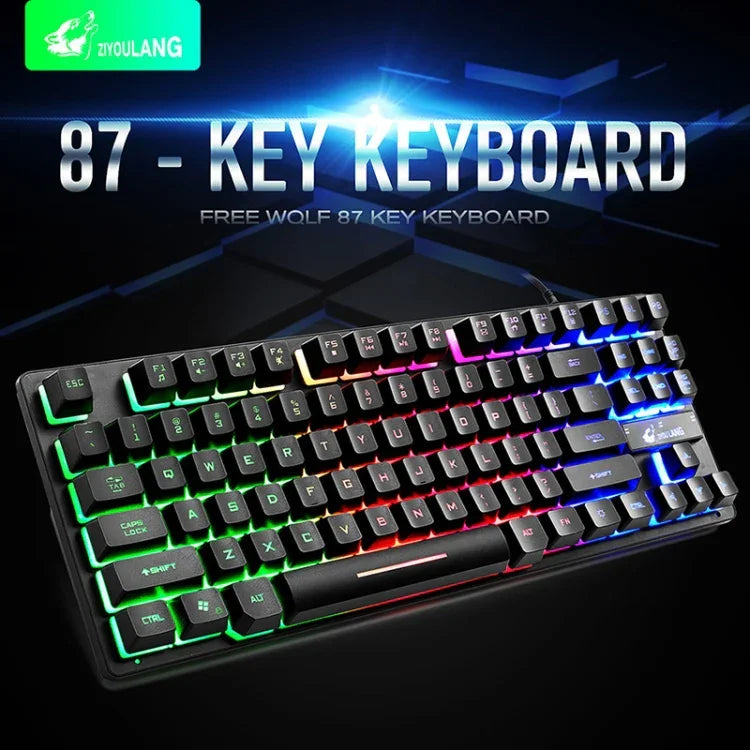 คีย์บอร์ดเกมมิ่งโน้ตบุ๊ก ZIYOULANG K16 87 ปุ่ม ไฟสีสันผสม ความยาวสาย: 1.5 ม., K16