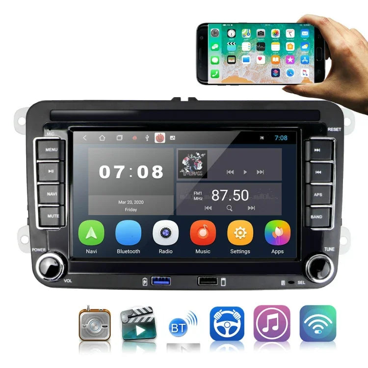 เครื่องเล่นมัลติมีเดียรถยนต์ Volkswagen ขนาด 7 นิ้ว พร้อมนำทาง บลูทูธ กล้องถอยหลัง และระบบ Android 10.0, 1+16G, 2+16G, 2+32G