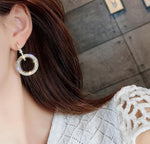 ต่างหูคริสตัลประดับเพชรกลมสำหรับผู้หญิง สีทอง สีเงิน