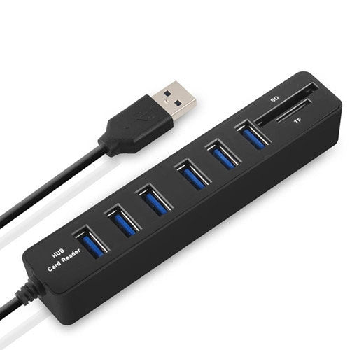 ฮับ USB 2.0 หลายพอร์ต ตัวแยก USB ความเร็วสูง 6 พอร์ต พร้อมเครื่องอ่านการ์ด TF SD