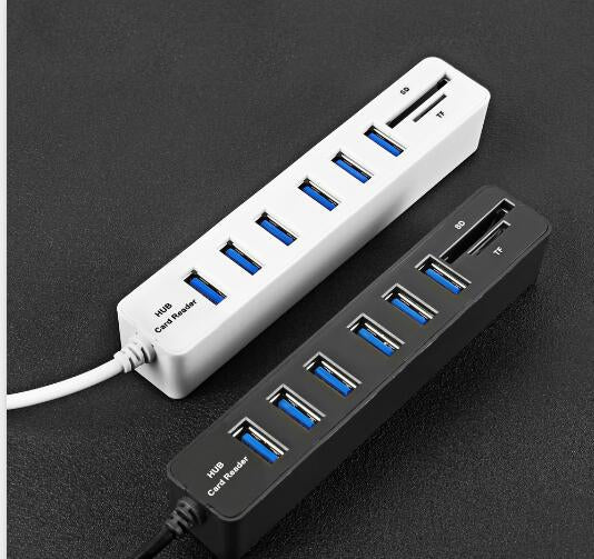 ฮับ USB 2.0 หลายพอร์ต ตัวแยก USB ความเร็วสูง 6 พอร์ต พร้อมเครื่องอ่านการ์ด TF SD