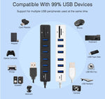 ฮับ USB 2.0 หลายพอร์ต ตัวแยก USB ความเร็วสูง 6 พอร์ต พร้อมเครื่องอ่านการ์ด TF SD