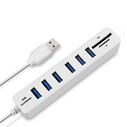 ฮับ USB 2.0 หลายพอร์ต ตัวแยก USB ความเร็วสูง 6 พอร์ต พร้อมเครื่องอ่านการ์ด TF SD