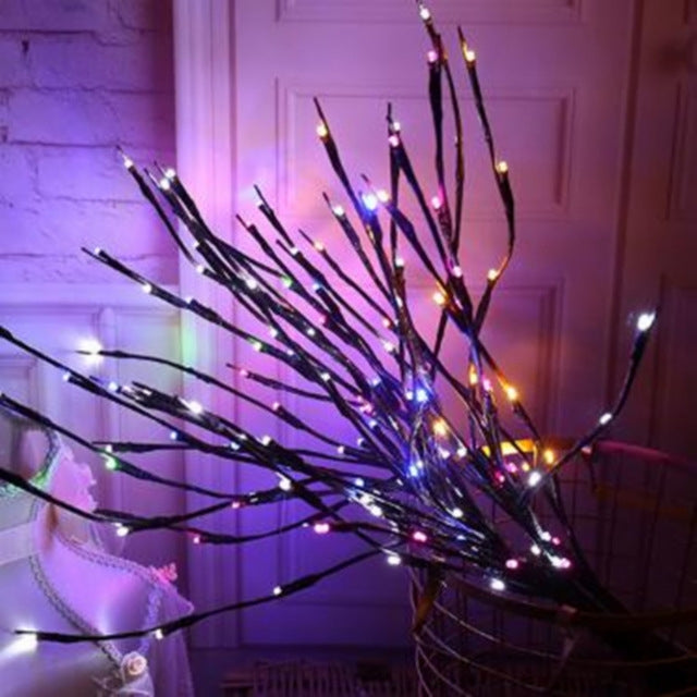 LED Willow Branch Lamp Floral Lights Holiday Home Christmas Party Garden Decoration Battery Operated Christmas Birthday Gifts, Multicolor, WHITE, Warm White, Leaves