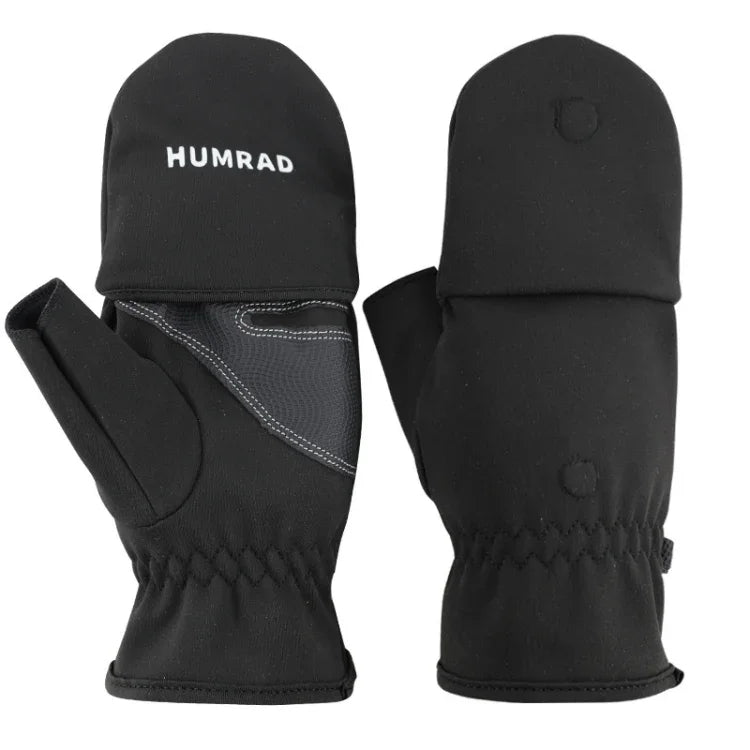 ถุงมือครึ่งนิ้ว HUMRAO สำหรับฤดูหนาว อุ่นสำหรับกีฬากลางแจ้ง สกี และปั่นจักรยาน, L