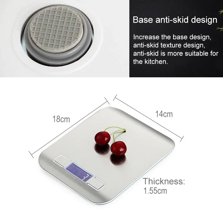 เครื่องชั่งอาหารสแตนเลสมัลติฟังก์ชันดิจิทัลพร้อมจอ LCD, 5kg/1g, สีโรสโกลด์, 5kg/1g, สีเงิน