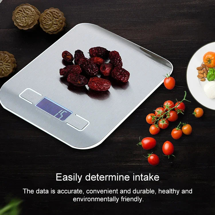 เครื่องชั่งอาหารสแตนเลสมัลติฟังก์ชันดิจิทัลพร้อมจอ LCD, 5kg/1g, สีโรสโกลด์, 5kg/1g, สีเงิน