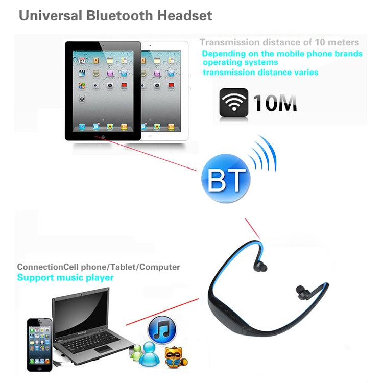 หูฟังบลูทูธกีฬาไร้สาย S9 สำหรับ iPhone Huawei XiaoMi รองรับการ์ด TF / SD และไมโครโฟน