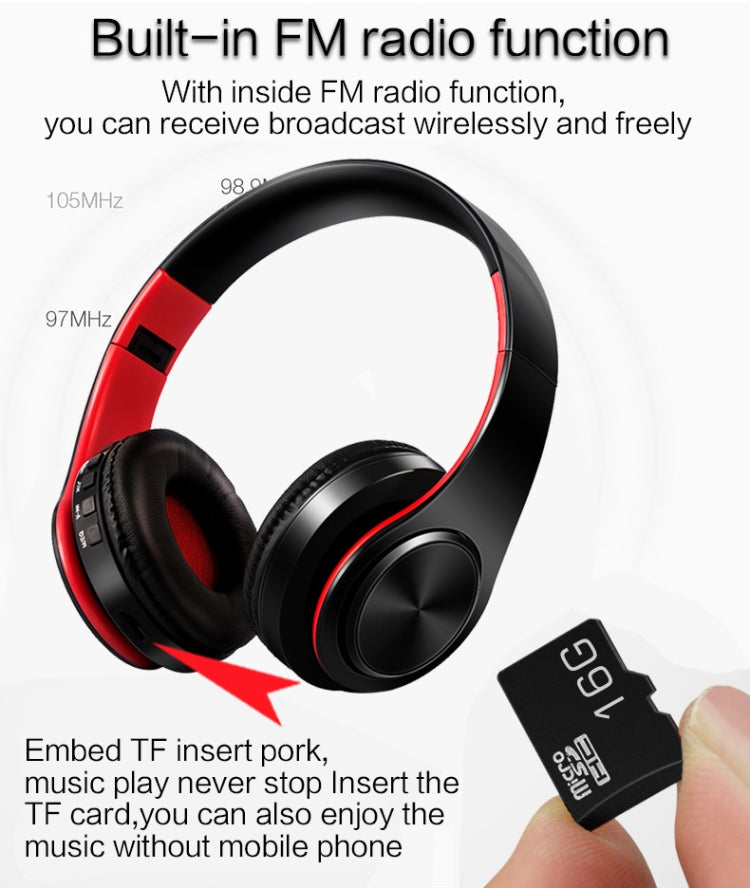 หูฟังบลูทูธสเตอริโอ HIFI สำหรับ Xiaomi iPhone Samsung แท็บเล็ต พร้อมไมโครโฟน รองรับการ์ด SD และวิทยุ FM