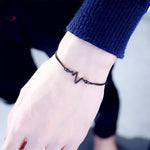 สร้อยข้อมือบุคลิกเรียบง่าย 10 ชิ้น ลาย ECG สายฟ้า คู่รัก ความถี่หัวใจ สีดำ ทอง เงิน