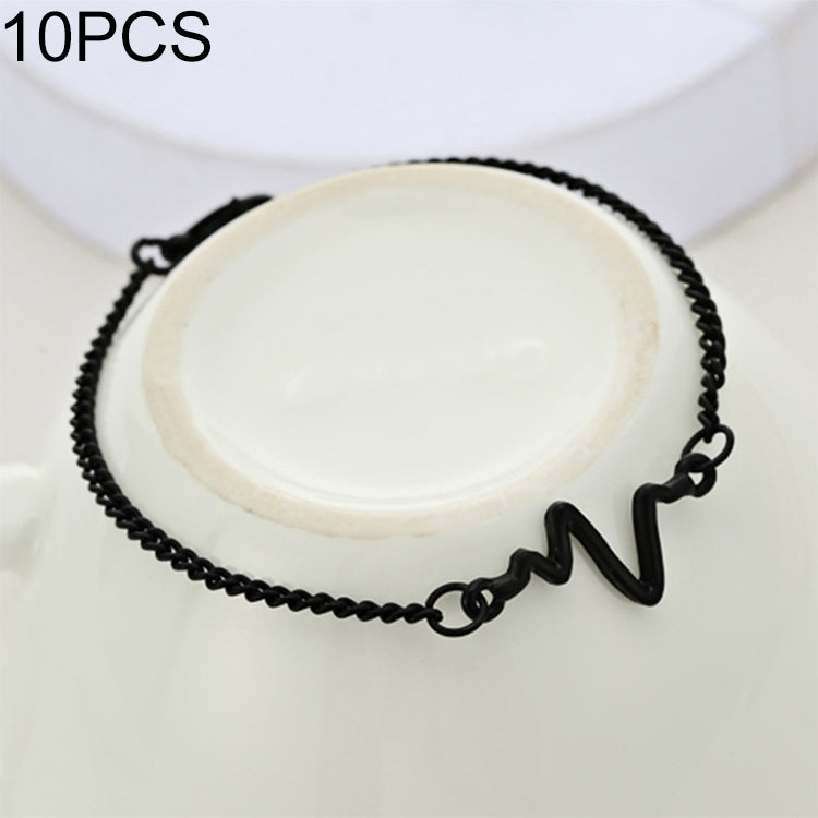สร้อยข้อมือบุคลิกเรียบง่าย 10 ชิ้น ลาย ECG สายฟ้า คู่รัก ความถี่หัวใจ สีดำ ทอง เงิน