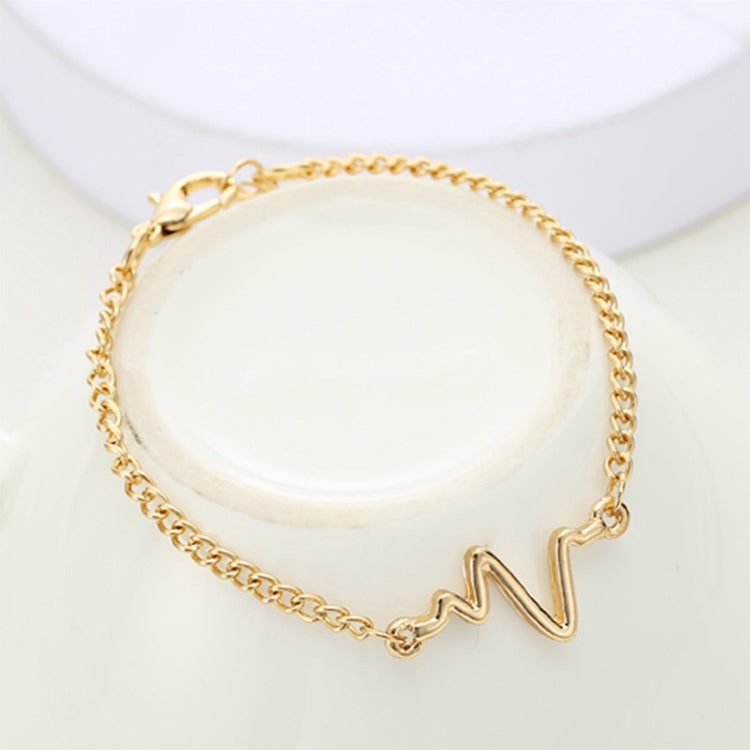 สร้อยข้อมือบุคลิกเรียบง่าย 10 ชิ้น ลาย ECG สายฟ้า คู่รัก ความถี่หัวใจ สีดำ ทอง เงิน