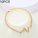 สร้อยข้อมือบุคลิกเรียบง่าย 10 ชิ้น ลาย ECG สายฟ้า คู่รัก ความถี่หัวใจ สีดำ ทอง เงิน