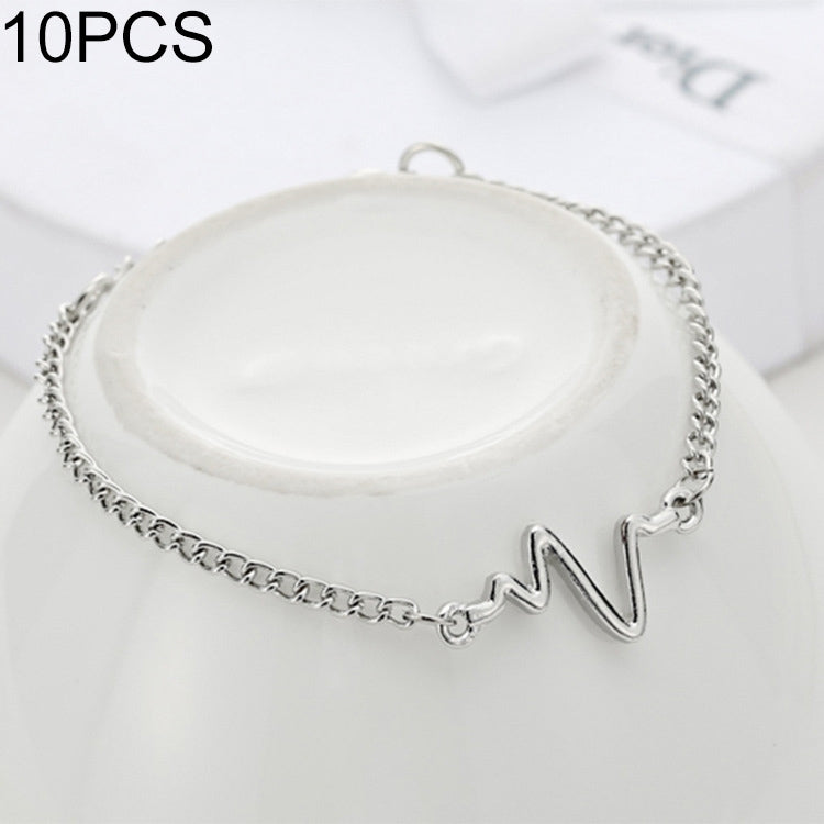 สร้อยข้อมือบุคลิกเรียบง่าย 10 ชิ้น ลาย ECG สายฟ้า คู่รัก ความถี่หัวใจ สีดำ ทอง เงิน