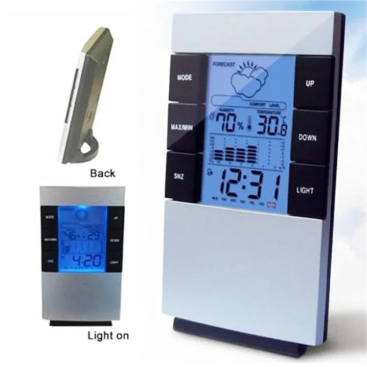 เครื่องวัดอุณหภูมิและความชื้นดิจิตอลหน้าจอ LCD สำหรับใช้ในบ้าน พร้อมนาฬิกาปลุก เครื่องวัดความชื้น