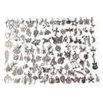 สร้อยข้อมือและจี้แฟชั่นสีเงินโบราณผสม 100 ชิ้น DIY เครื่องประดับยุโรปทำมือ