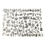สร้อยข้อมือและจี้แฟชั่นสีเงินโบราณผสม 100 ชิ้น DIY เครื่องประดับยุโรปทำมือ