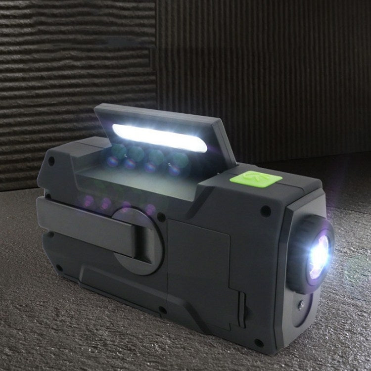 ไฟฉาย LED พลังงานแสงอาทิตย์แบบมือหมุนมัลติฟังก์ชัน พร้อมวิทยุ FM ครบวงจร โคมไฟตั้งโต๊ะและนาฬิกาปลุก รุ่น US Version NOAA