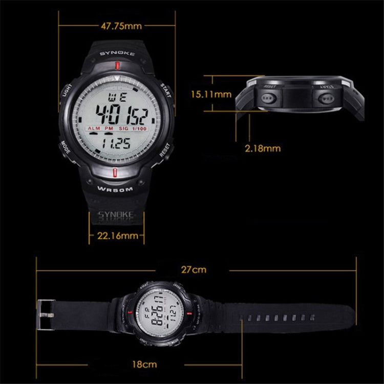 SYNOKE 61576 นาฬิกากีฬา LED กันน้ำสำหรับผู้ชาย สีดำ สีเทา