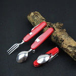 ชุดช้อน ส้อม มีด และที่เปิดขวดสแตนเลส 4 in 1 สำหรับใช้กลางแจ้ง พับเก็บได้