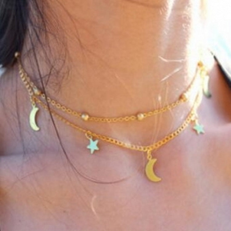 5 PCS Simple Double Moon Star Short Necklace