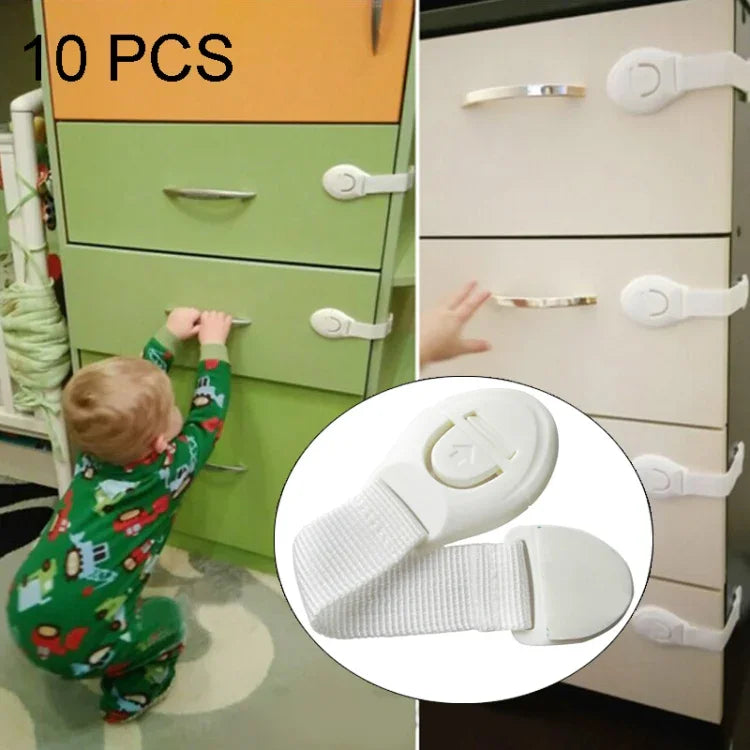ชุด 10 ชิ้น ล็อกประตูป้องกันเด็ก ล็อกประตูสำหรับความปลอดภัยเด็ก พลาสติก สีขาว 10 ชิ้น