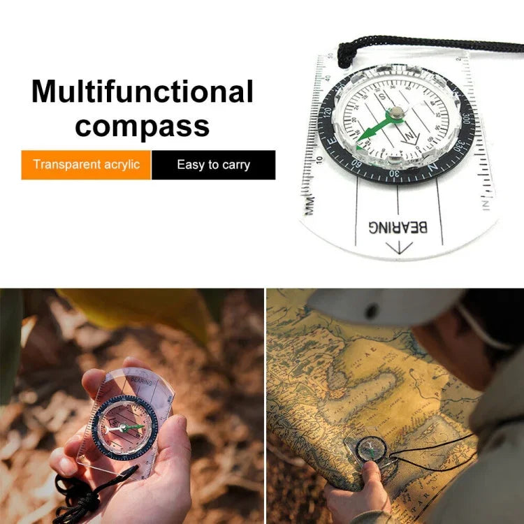 Professional Mini Compass Map Scale Ruler Multifunctional Equipment Outdoor Hiking Camping Survival, Mini