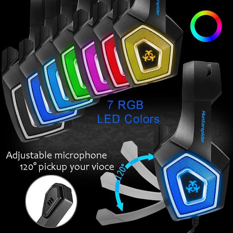 V1 หูฟังเกมมีสาย 3.5 มม. RGB สีสันสดใส ความยาวสาย: 2.2 ม.