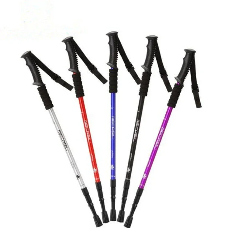 ไม้เท้าเดินป่ากลางแจ้งแบบสามท่อนด้ามจับตรง อลูมิเนียมอัลลอย NECASIL, สามท่อน (สีดำ), สามท่อน (สีแดง), สามท่อน (สีน้ำเงิน), สามท่อน (สีเงิน)