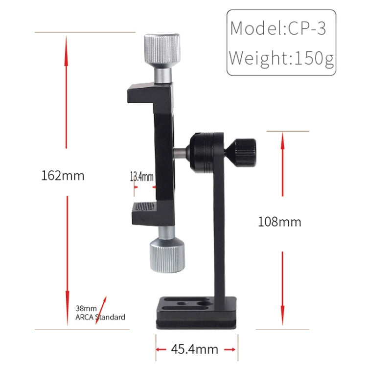 คลิปยึดขาตั้งกล้องโลหะหมุนได้ CP-3 สำหรับโทรศัพท์ขนาด 4.5-7.3 นิ้ว ใช้ถ่ายทอดสด