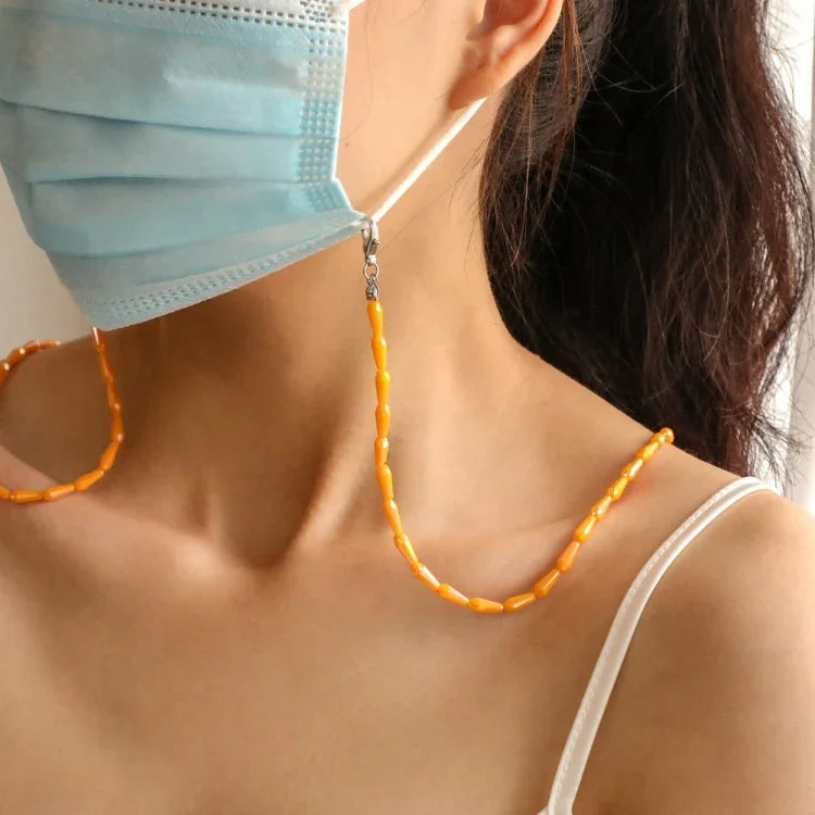 Drop Style Faceted Crystal Mask Lanyard Necklace Chain Glasses Chain, Black, White, Orange, Wine Red, Transparent Pink
