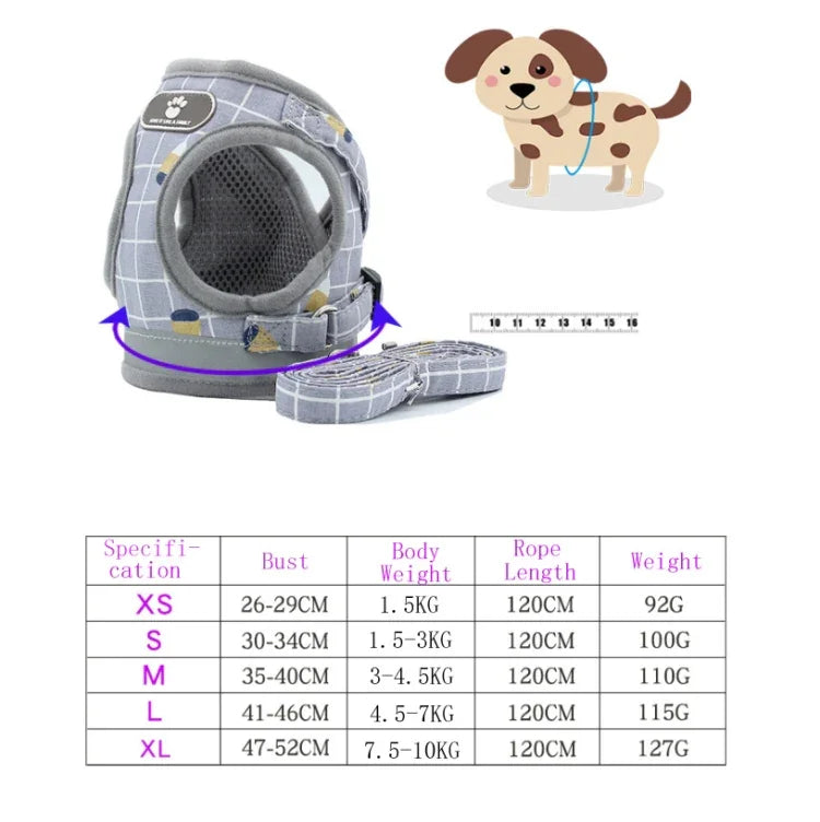 สายรัดอกสะท้อนแสงและระบายอากาศ เชือกจูงสัตว์เลี้ยง ขนาด XS, S, M, XL