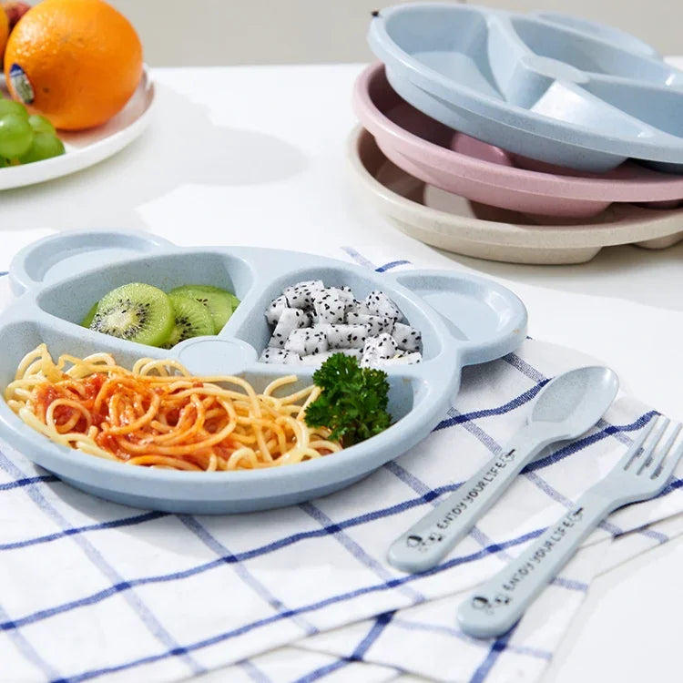 ชุด 3 ชิ้น ชามเด็ก+ช้อน+ส้อม ลายการ์ตูนหมี ภาชนะสำหรับเด็กสำหรับป้อนอาหาร