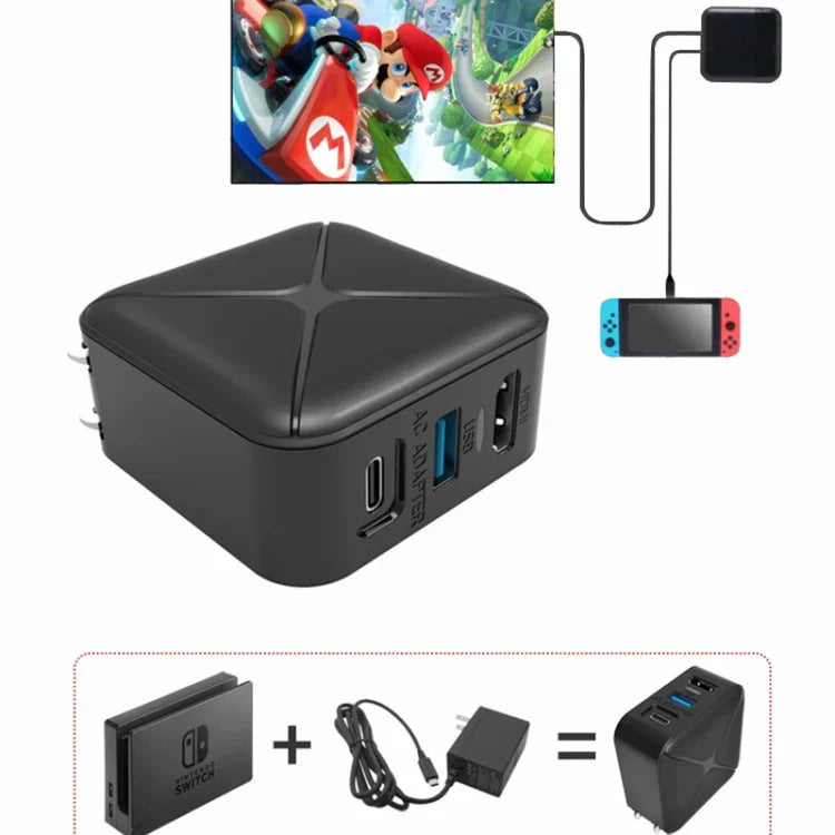 ฐานอะแดปเตอร์ AC สำหรับฉายภาพและชาร์จแบบมัลติฟังก์ชัน รองรับ Android/PC/Lite สำหรับ Switch, สีดำ+ปลั๊ก US, สีดำ+ปลั๊ก EU, สีดำ+ปลั๊ก UK