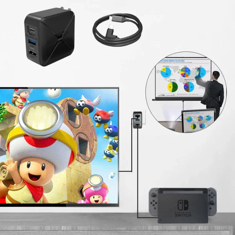 ฐานอะแดปเตอร์ AC สำหรับฉายภาพและชาร์จแบบมัลติฟังก์ชัน รองรับ Android/PC/Lite สำหรับ Switch, สีดำ+ปลั๊ก US, สีดำ+ปลั๊ก EU, สีดำ+ปลั๊ก UK