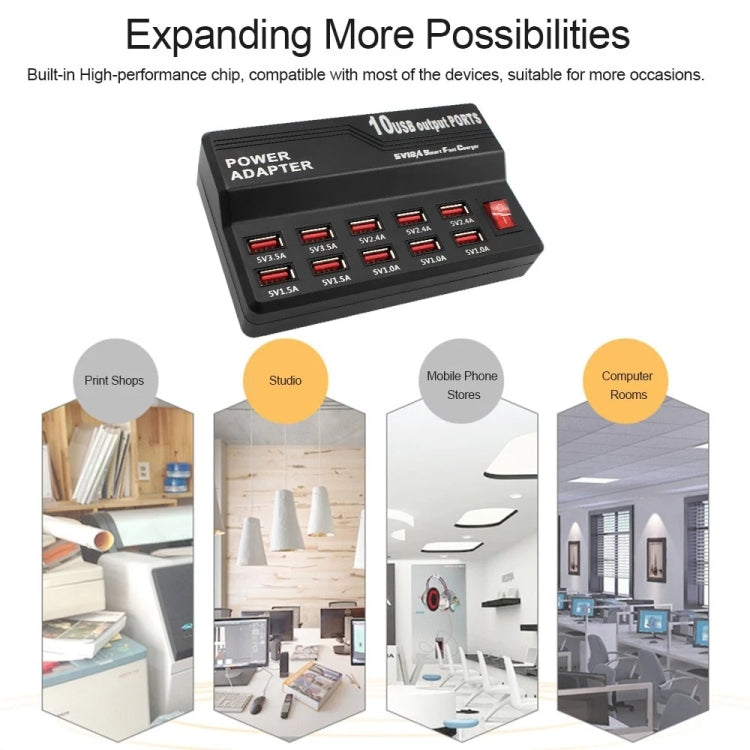 ที่ชาร์จดิจิทัลอิเล็กทรอนิกส์อเนกประสงค์ USB 100-240V ชาร์จเร็วอัจฉริยะ ปลั๊ก US 10 พอร์ต, 12 พอร์ต