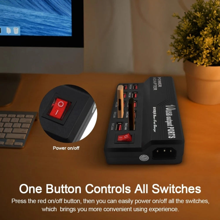 ที่ชาร์จดิจิทัลอิเล็กทรอนิกส์อเนกประสงค์ USB 100-240V ชาร์จเร็วอัจฉริยะ ปลั๊ก US 10 พอร์ต, 12 พอร์ต
