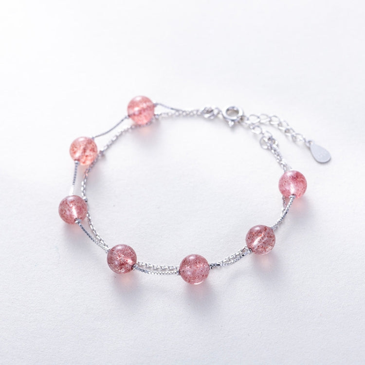 925 Sterling Silver Bracelet Women Crystal Bracelet Natural Beads Double-Layers Jewelry, Strawberry Crystal