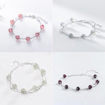 925 Sterling Silver Bracelet Women Crystal Bracelet Natural Beads Double-Layers Jewelry, Strawberry Crystal