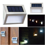 ไฟติดผนังบันไดสแตนเลสพลังงานแสงอาทิตย์ 3 LED สำหรับสวนรั้วภายนอก 3 LED / 2 ชิ้น