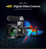 ORDRO AC3 กล้องดิจิตอล DV พร้อมหน้าจอ IPS 3.1 นิ้ว 4K Full HD 13MP พร้อม WiFi และการมองเห็นในที่มืด, รุ่นมาตรฐาน, มาตรฐาน + ไมโครโฟน, มาตรฐาน + ไมโครโฟน + ขาตั้งมือถือ, มาตรฐาน + ไมโครโฟน + ไฟเติมแสง